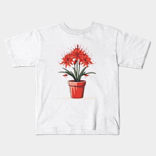 Red Spider Lily lycoris radiata in the pot in vector style Kids T-Shirt